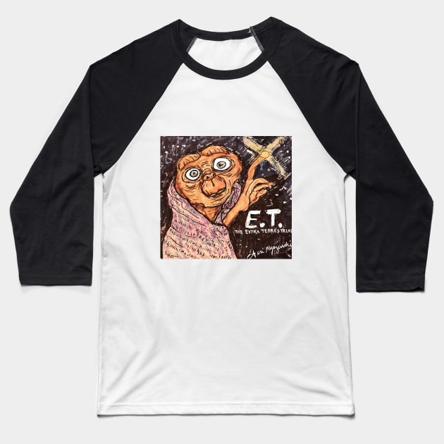 ET The Extra Terrestrial Steven Spielberg Baseball T-Shirt by TheArtQueenOfMichigan 